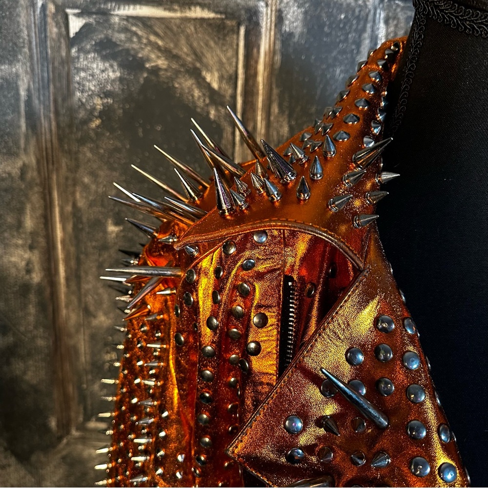 Custom spiked studded leather motorcycle jacket - size 38" - Picture 5 of 16